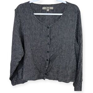 Flax Monochrome Linen Striped Button-Up Top